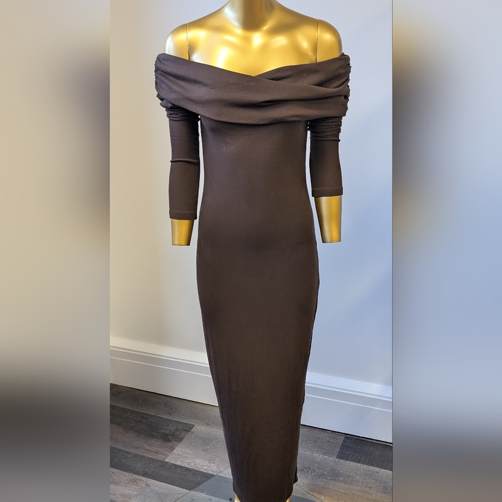 Bayse Alessandra Chocolate Long Sleeve Maxi Dress